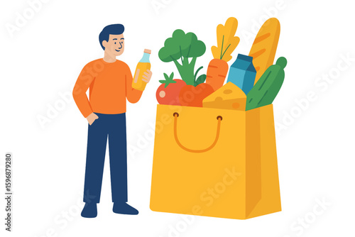 Flat tiny reduce packaging persons concept, zero waste illustration with transparent background, utilizing reusable jars and bags to conserve earth's environment and mitigate resource pollution