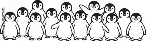 A group of cute black and white penguins standing together animals wildlife