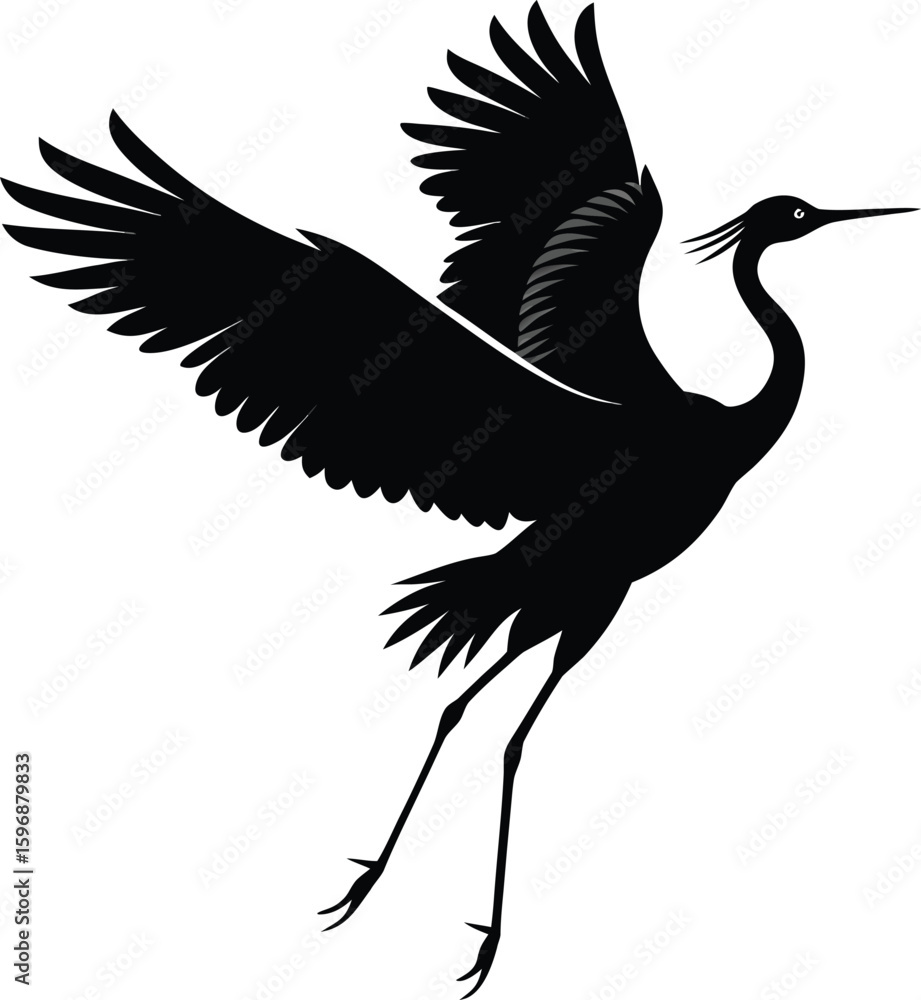 Fototapeta premium Natural Posture Black Silhouette Of A Crane Jumping