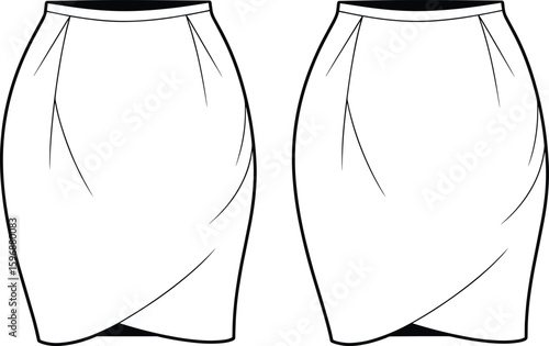ad drawing flat vector illustration, elegant pencil skirt, fashion garment sketch, apparel design template, stylish womenswear artwork, technical clothing blueprint