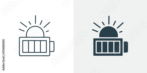 Solar Energy Storage Battery Icon Vector | Charge Level, Renewable Power System | Charged, electric, power, device, line, and solid illustration