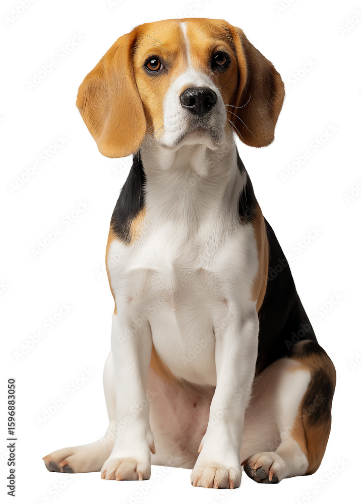 Handsome Beagle dog sitting on floor, isolated on white or transparent background Handsome Beagle dog sitting on floor, isolated on white or transparent background