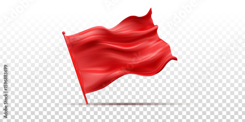 Vector waving red flag isolated on transparent background.