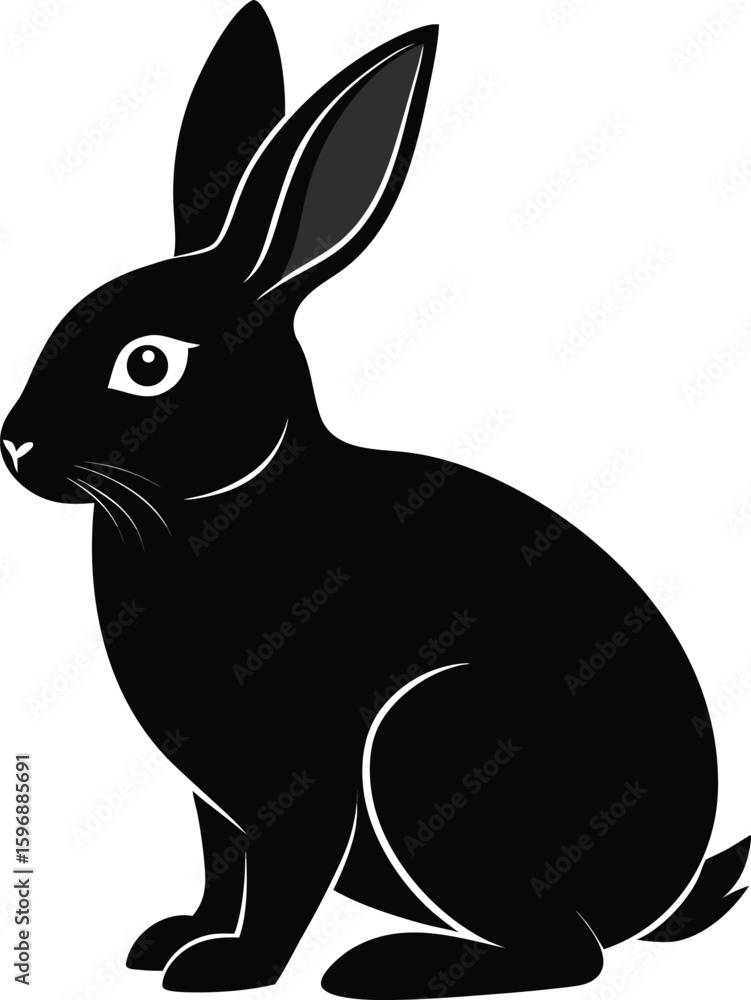 Obraz premium Side View Black Silhouette Of A Rabbit Sitting On