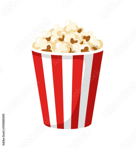Popcorn in striped red and white container on transparent background