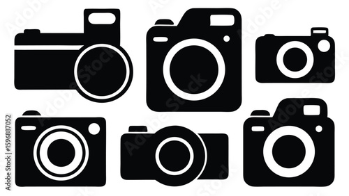 Collection of camera and photography icons in vibrant colors