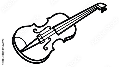 Elegant line art illustration of a classical violin with musical notes