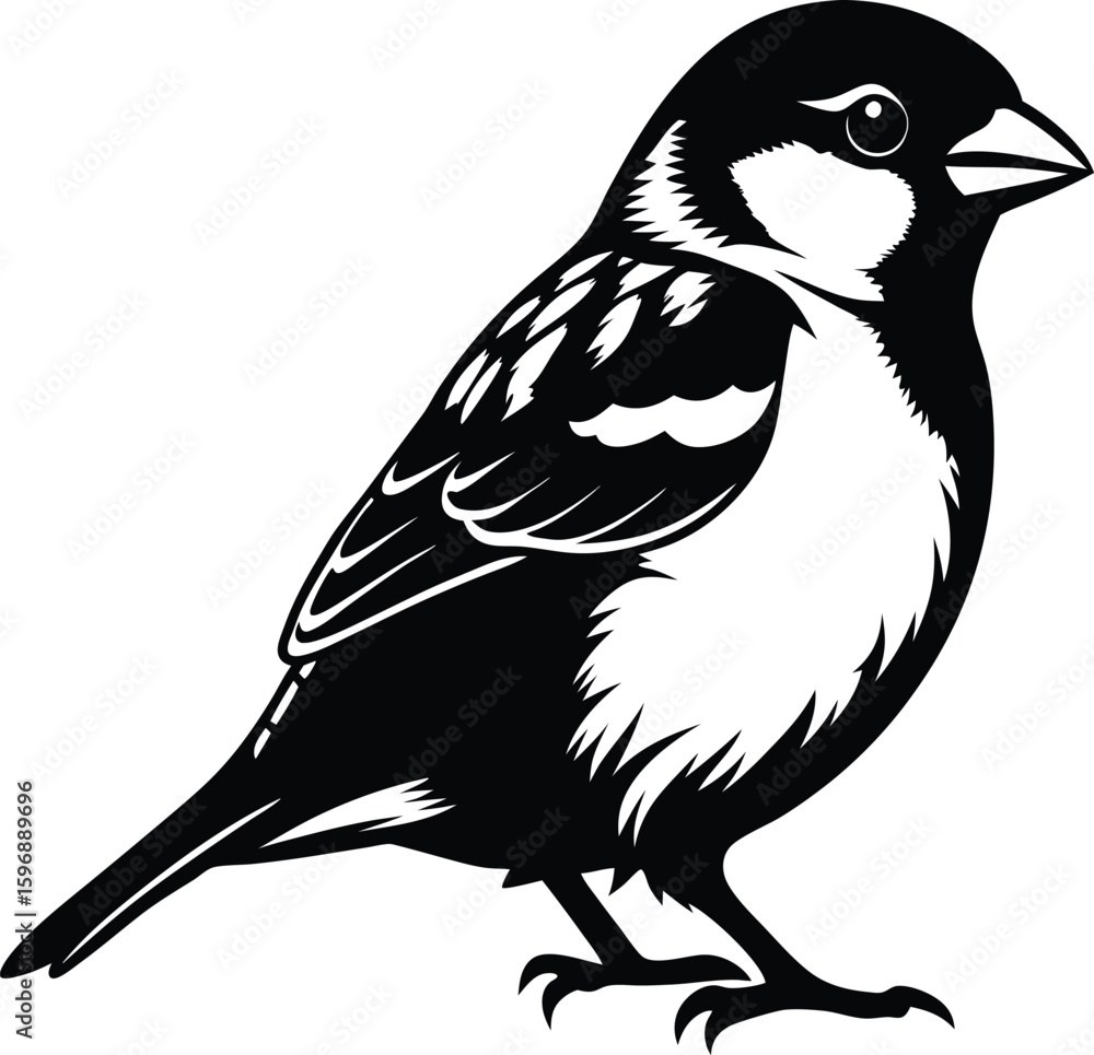 Obraz premium Top View Black Silhouette Of A Sparrow Perching On