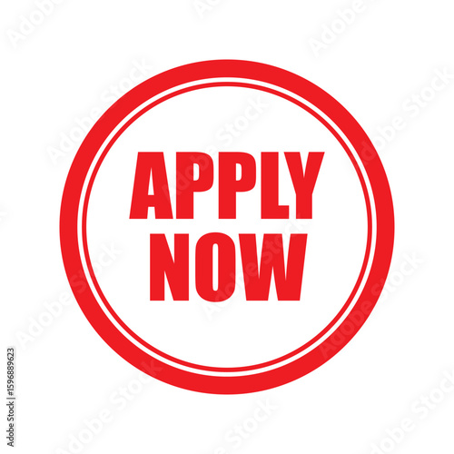 Apply Now Red badge circle icon, Sticker or Label Isolated on White. Bold Red Apply Now Circular Stamp Vector illustration for Urgent Announcements
