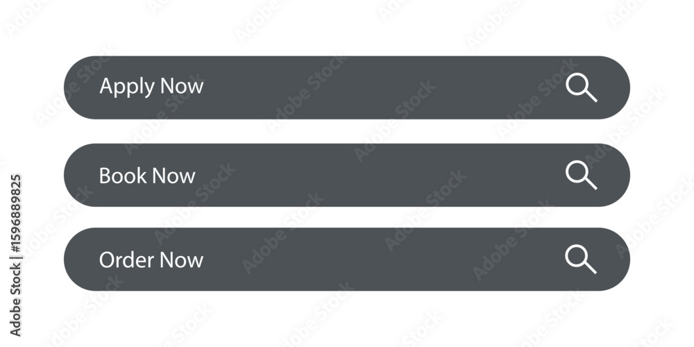 Apply now, Book now, Order Now Call-to-Action Search bar icon Button Vector Set for Web and UI Design Apply now, Book now, Order Now Call-to-Action Search bar icon Button Vector Set for Web and UI Design