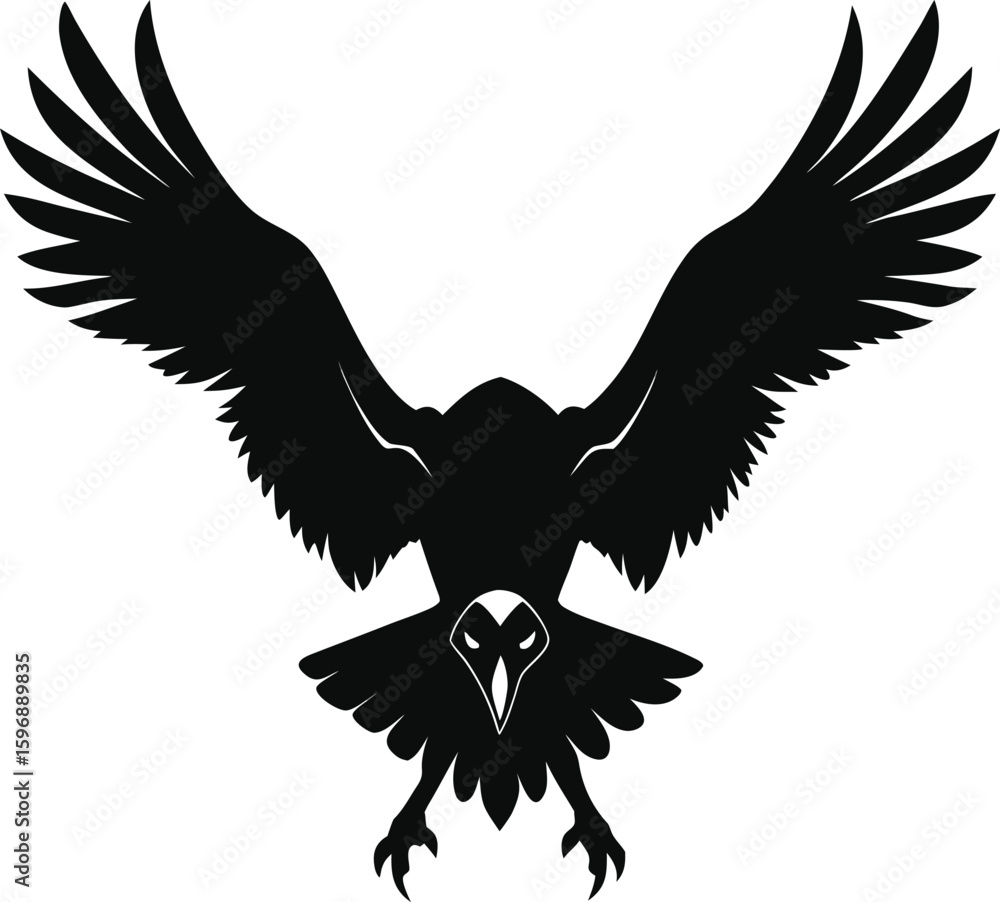 Obraz premium Top View Black Silhouette Of A Vulture Diving On White