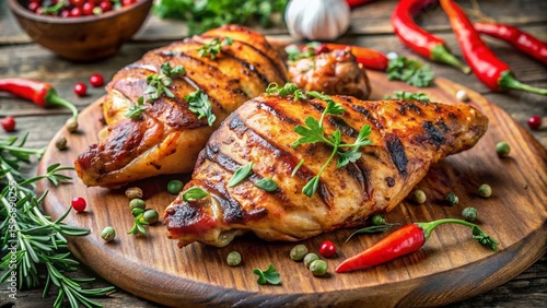 Jamaican Jerk Chicken – Spicy grilled chicken marinated in Scotch bonnet, thyme, and allspice.