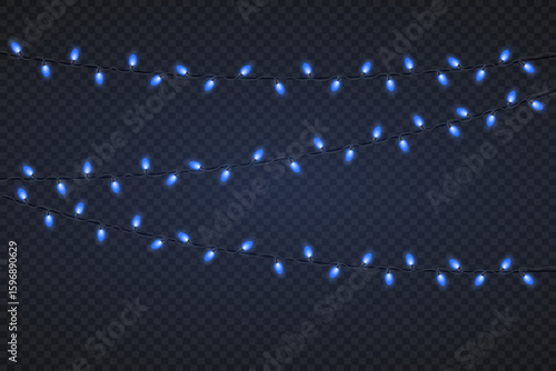 Festive Christmas lights. Glowing garland string.Vector.On transparent background.
