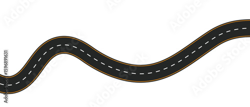 Long winding and curved road, winding and curved road from a top view isolated from the background, illustration. Vector eps10	
