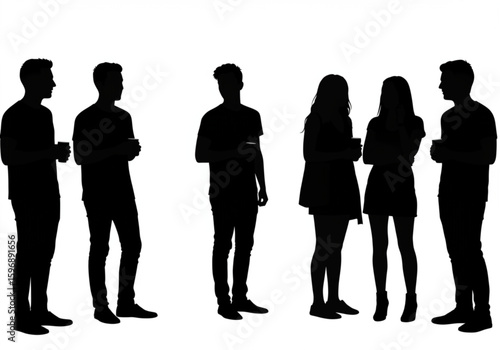 Silhouette of a group of people standing and holding cups in their hands in a social gathering setting created with generated ai