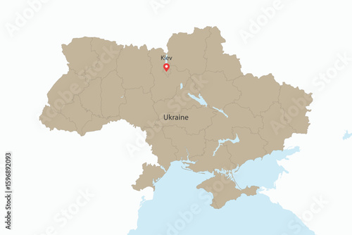 Vector graphic artwork suitable for print and web containing flat detailed map of UKRAINE
