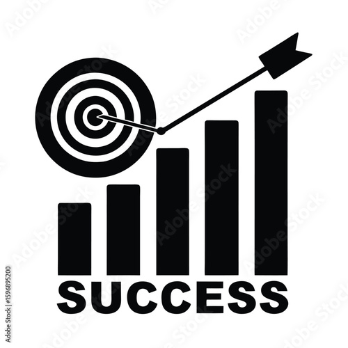 Silhouette of arrow hitting target on growing bar chart