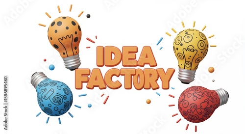 Colorful light bulbs idea factory design concept