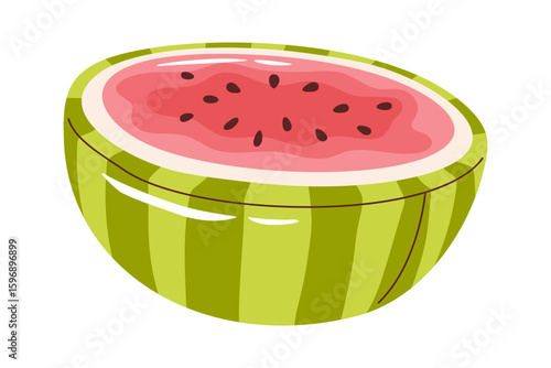 Halved watermelon berry beach food