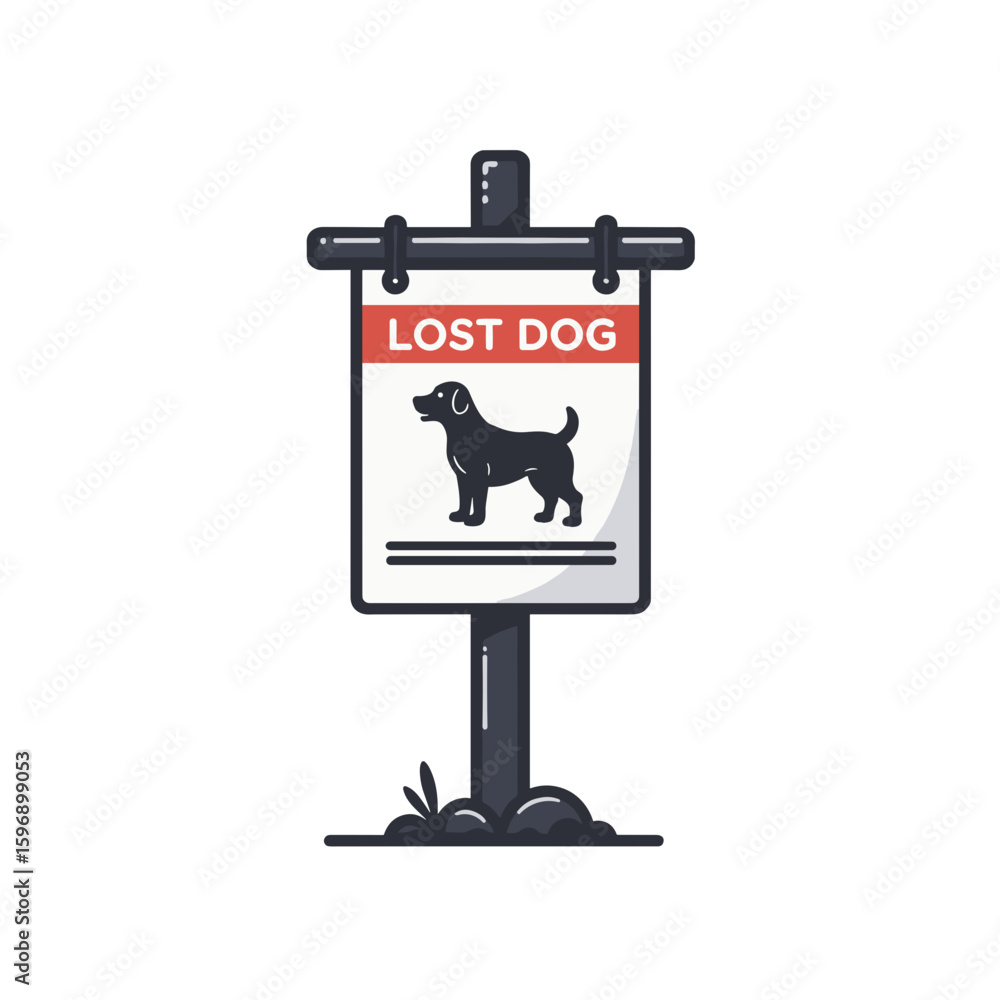 Fototapeta premium Lost dog sign illustration on a dark post, conveying urgency for a missing pet 