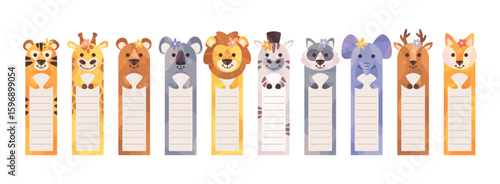 Cute wild animals bookmark kawaii paper sticker dividers for books cartoon childish design elements