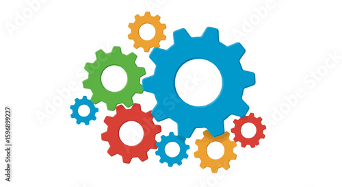 Illustration of Interlocking Colorful Gears Symbolizing Collaboration Teamwork and Mechanical Engineering Solutions for Business Growth and Innovation