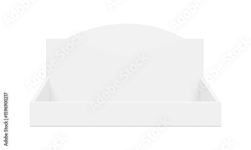 Realistic mockup of cardboard counter display box with rounded back and open front, isolated on a white background. Perfect for showcasing retail products like cosmetics, supplements, chewing gum