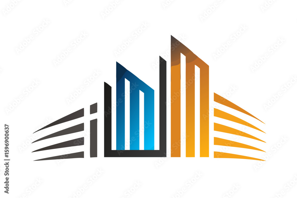 Fototapeta premium Modern cityscape logo with blue and orange tones