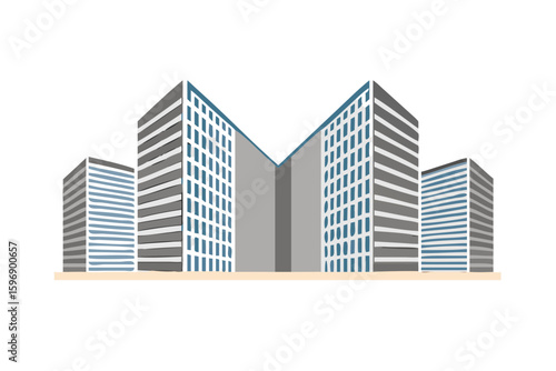 Modern cityscape with tall buildings and blue windows