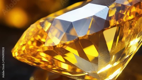 A close-up shot of a bright yellow diamond sitting on a table, perfect for jewelry or luxury-themed designs