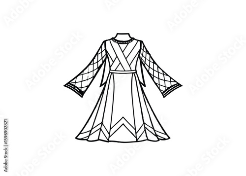 Silhouette of asymmetrical kameez isolated on a white background