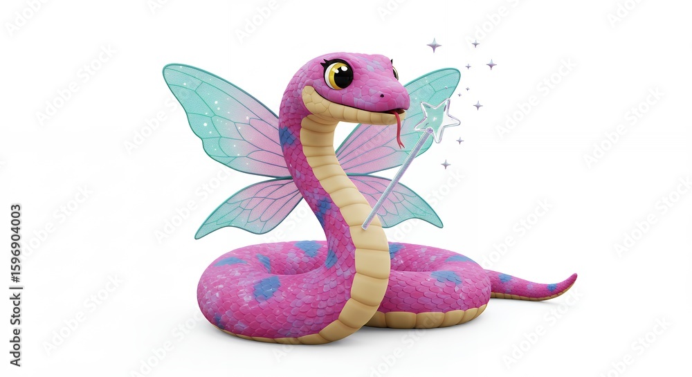 Fototapeta premium Cartoon fairy snake with wings