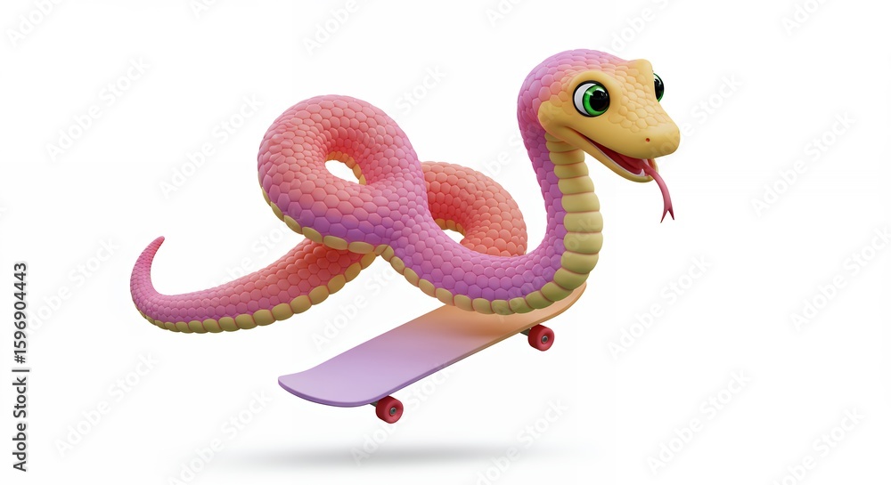 Fototapeta premium Cartoon snake on a skateboard