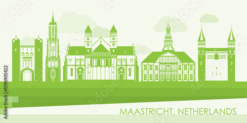 Green Skyline panorama of city of Maastricht, Netherlands  - vector illustration