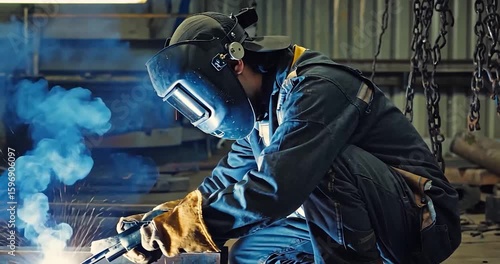 Welder focused on metalwork