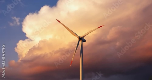 Wind turbine sunset clouds