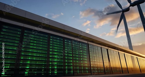 Wind turbines data center sunrise