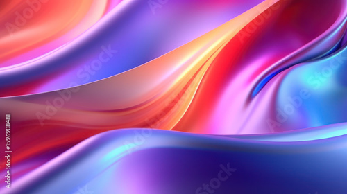 Glossy neon curves swirl in a holographic wave of vivid gradient color, perfect for tech visuals, futuristic themes, and fluid digital abstract designs.