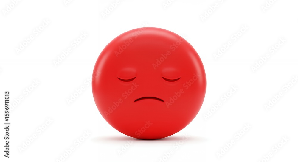 Fototapeta premium Sad red emoji face isolated on white background