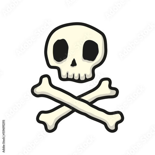 Skull and crossbones icon. Colored silhouette. Front view. Vector simple flat graphic hand drawn illustration. Isolated object on white background. Isolate.
