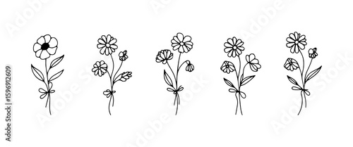 Elegant Wildflower Bouquet. Elegant Wildflower Bouquet features a graceful floral arrangement with fine lines and soft botanical details, perfect for nature-inspired compositions.