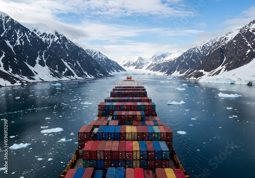 Container ship arctic ocean shipping freight transport cargo vessel icebergs trade