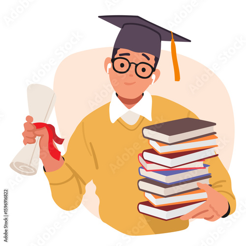 Smart young man wearing academic hat enjoying studying for self development and realization