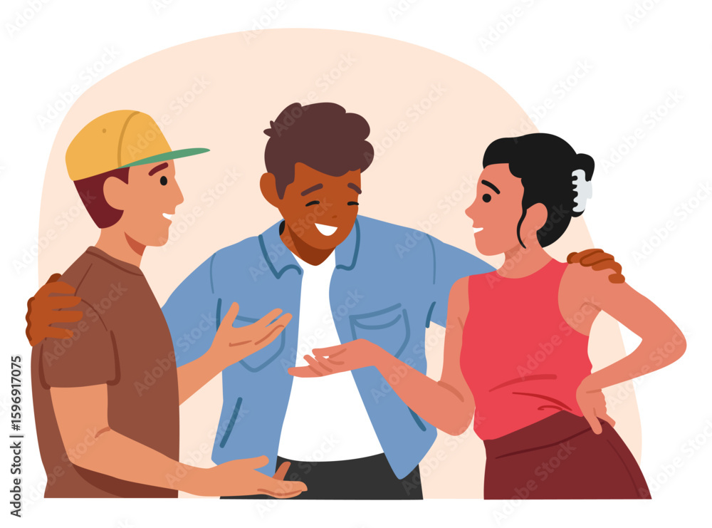 Fototapeta premium Friendship basic human needs vector illustration with happy friends meeting nice conversation