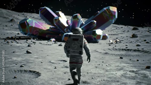 Astronaut on moon, crystal formation