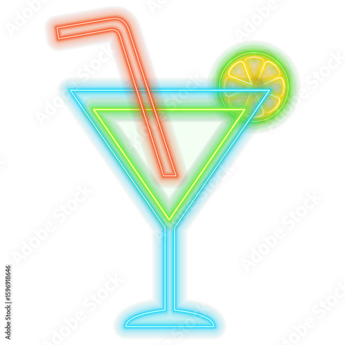 Neon wine glass sign. Neon design cocktails banner for sign, label, banner, advertising. Vector illustration. Neon design for party or restaurant