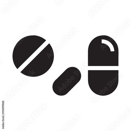 Vector illustration of medicine pills, capsules, and tablets, a medical health care symbol