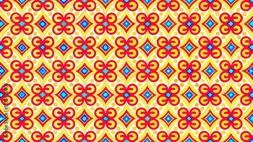 Colorful geometric pattern with red, blue, and yellow shapes  