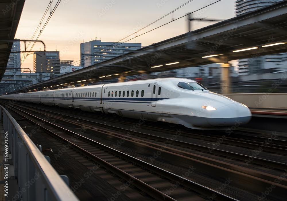 Naklejka premium Japan bullet train shinkansen high speed rail transportation travel railway line