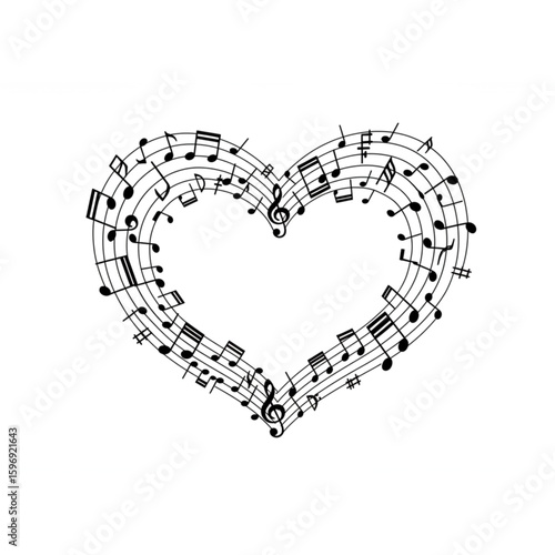 Stylized heart shape formed with musical notes, symbolizing love for music and romantic melody